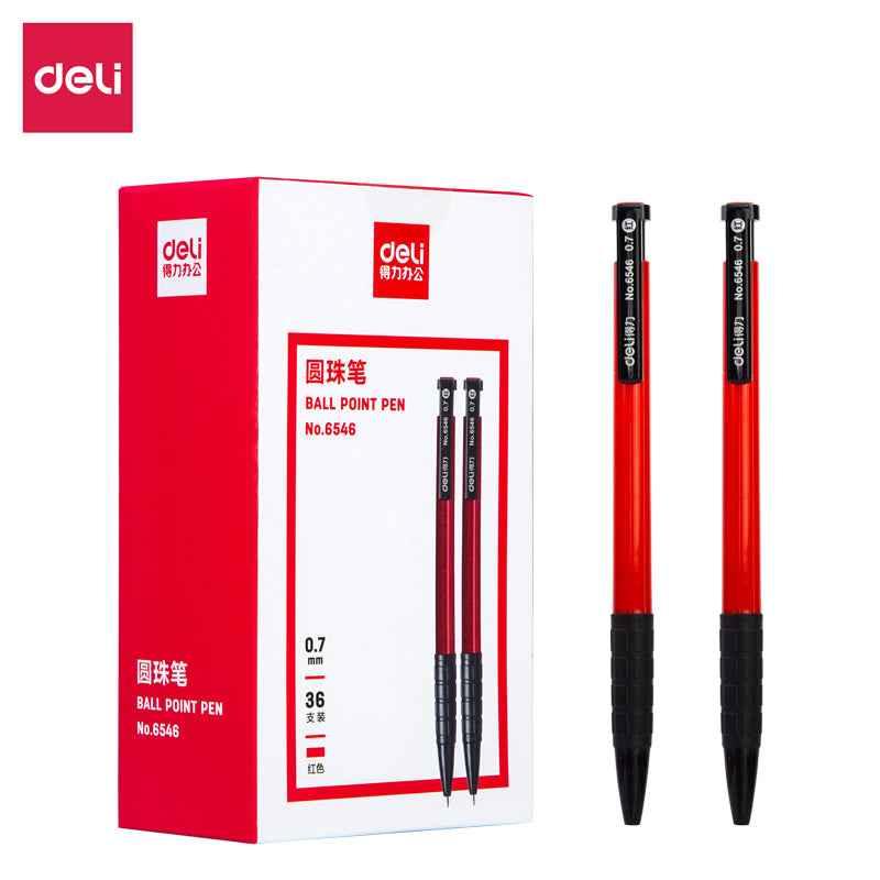 DELI intrekbare balpennen, fijne punt 0,7 mm, zwart/rood/blauwe inkt, 36 stuks