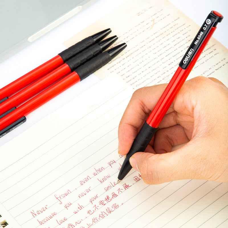 DELI intrekbare balpennen, fijne punt 0,7 mm, zwart/rood/blauwe inkt, 36 stuks