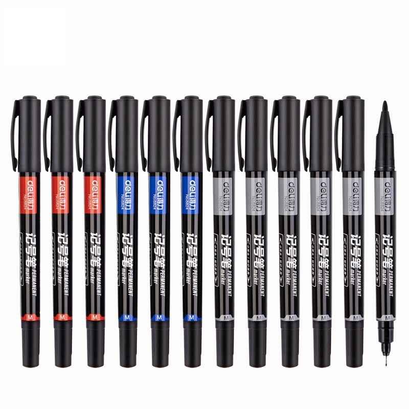 DELI Permanent Art Marker Pen mit zwei Spitzen, feine und ultrafeine Spitze, 12er-Pack