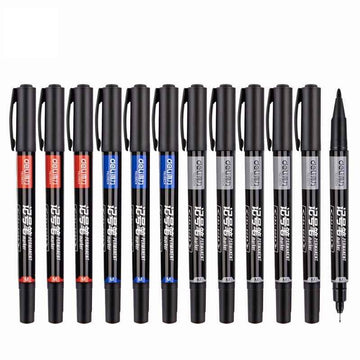 DELI Permanent Art Marker Pen mit zwei Spitzen, feine und ultrafeine Spitze, 12er-Pack