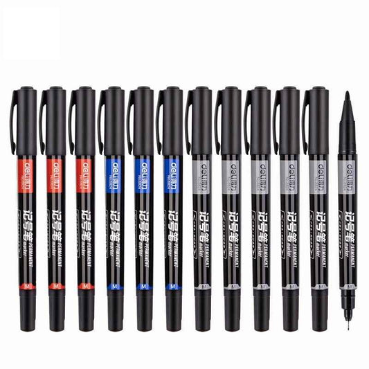 DELI Dual Tip Permanent Art Marker Pen,Fine & Ultra Fine Tip,12 Pack Mixed