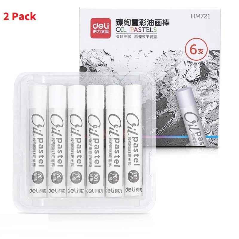 DELI HM721 Extra Soft Oil Pastels White 12pcs for Blending Coloring