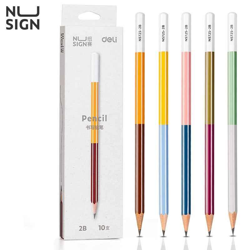 DELI 2B HB Striped Wooden Pencils for School Office,10 Pack 2B