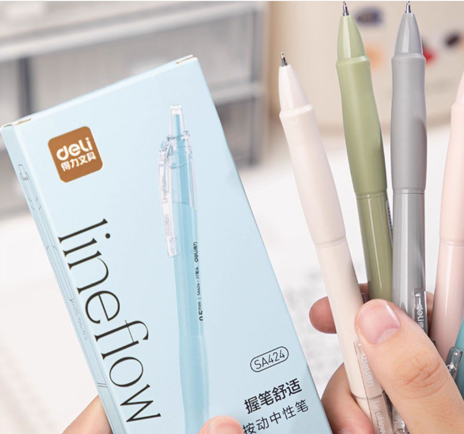 DELI Quick-Dry Gel Pen 10-Pack Soft Rubber Grip, 0.5mm Black Ink