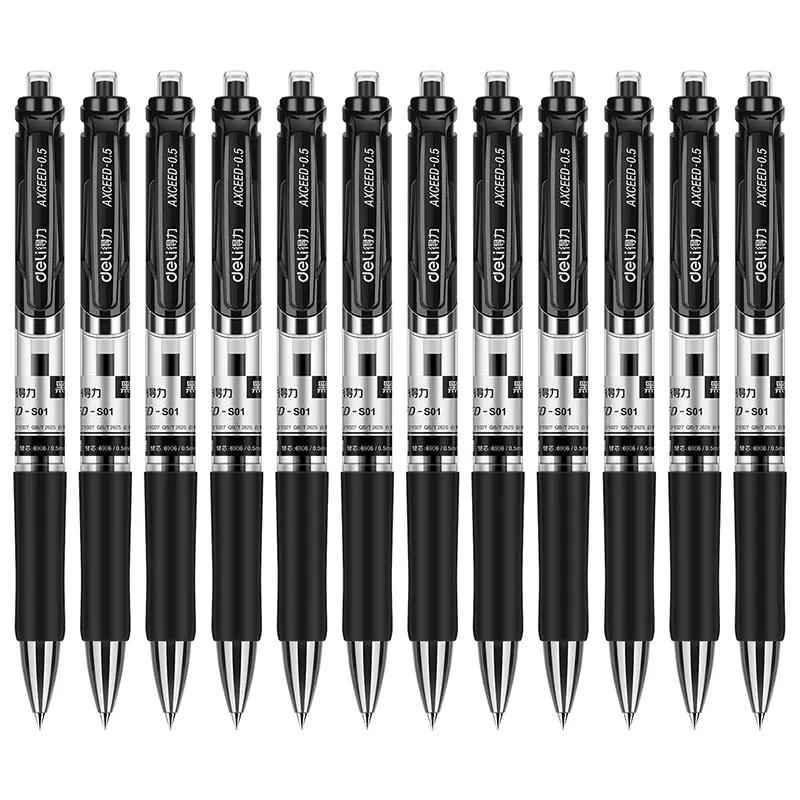 DELI S01 Szybkoschnące długopisy żelowe, szybkoschnące, cienkie, 0,5 mm, luzem, 12 sztuk