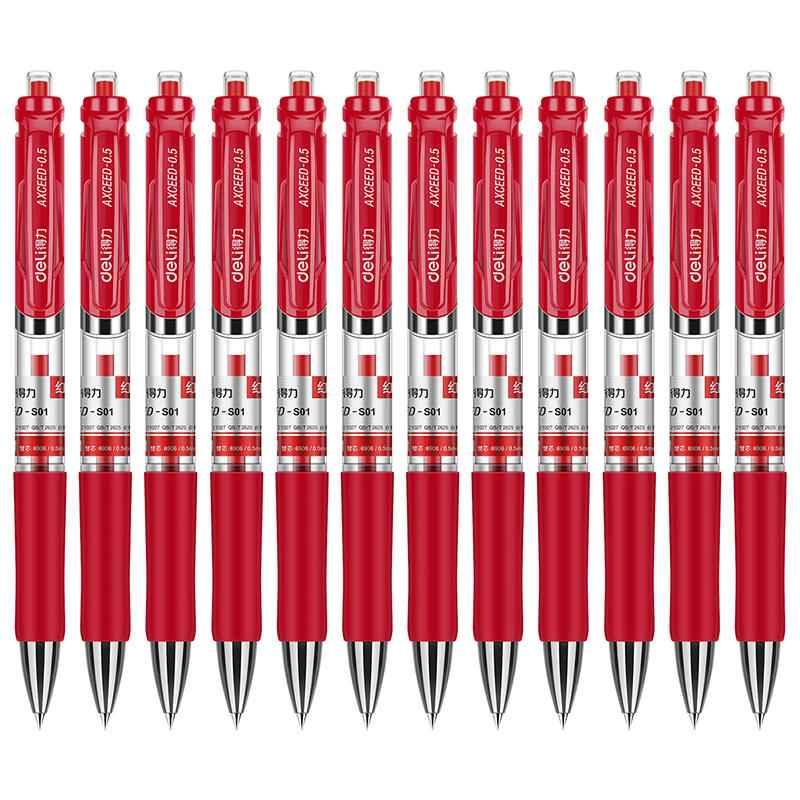 DELI S01 Szybkoschnące długopisy żelowe, szybkoschnące, cienkie, 0,5 mm, luzem, 12 sztuk