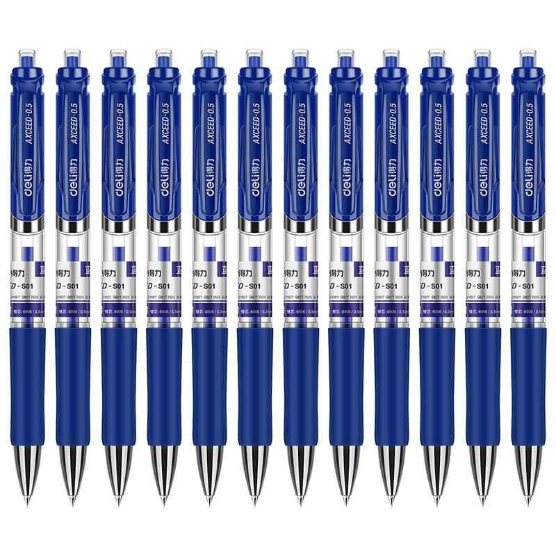 DELI S01 Szybkoschnące długopisy żelowe, szybkoschnące, cienkie, 0,5 mm, luzem, 12 sztuk