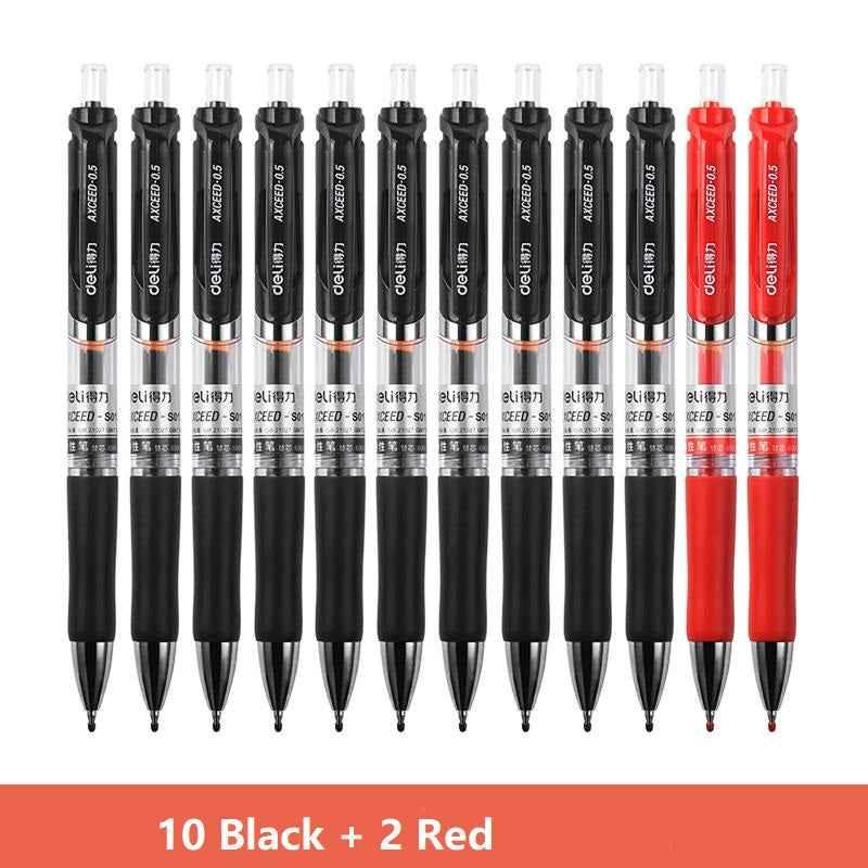 DELI S01 Szybkoschnące długopisy żelowe, szybkoschnące, cienkie, 0,5 mm, luzem, 12 sztuk