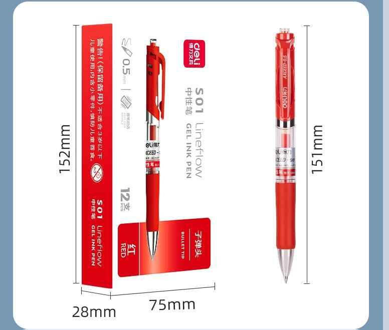 DELI S01 Szybkoschnące długopisy żelowe, szybkoschnące, cienkie, 0,5 mm, luzem, 12 sztuk