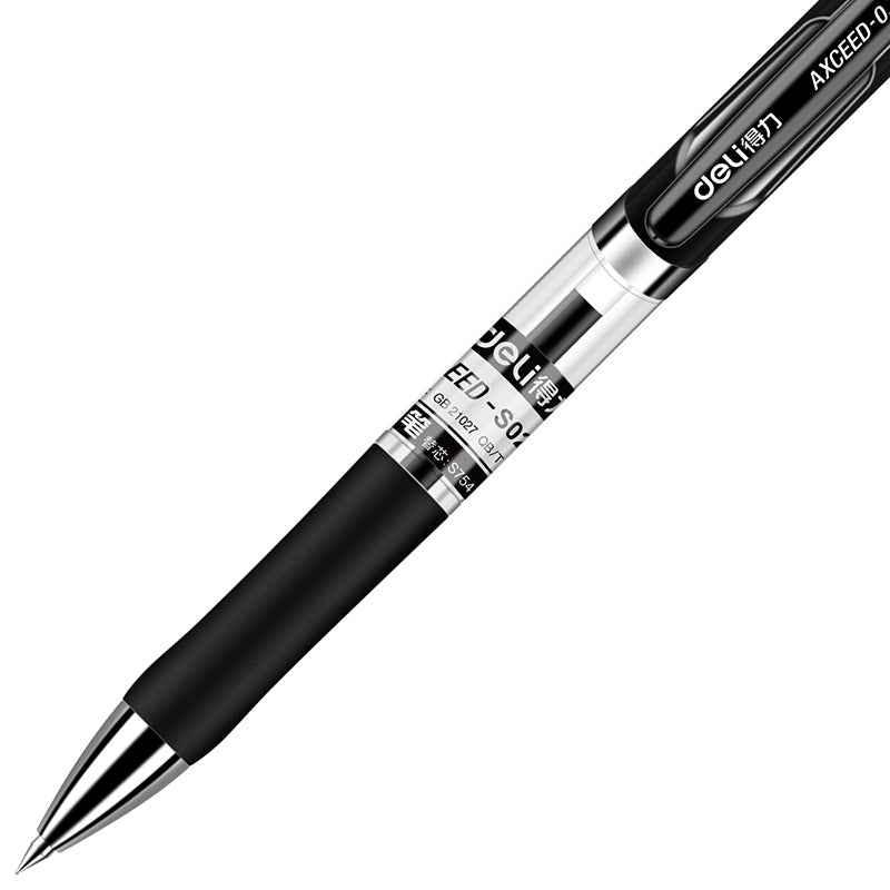 DELI S02 uttrekkbar gelpenn, medium punkt, 0,7 mm, svart blekk, 12-pakning