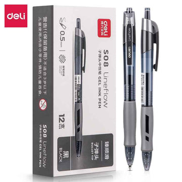 DELI S08 Gel-Tintenstifte, extra feine Spitze 0,5 mm, 12 Stück, Schwarz, Rot, Blau