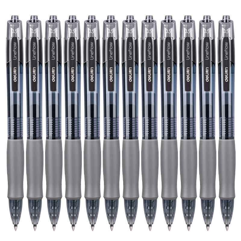DELI S08 Gel-Tintenstifte, extra feine Spitze 0,5 mm, 12 Stück, Schwarz, Rot, Blau