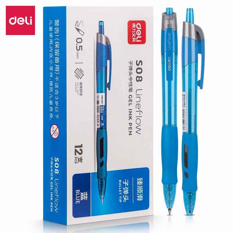 DELI S08 Gel-Tintenstifte, extra feine Spitze 0,5 mm, 12 Stück, Schwarz, Rot, Blau