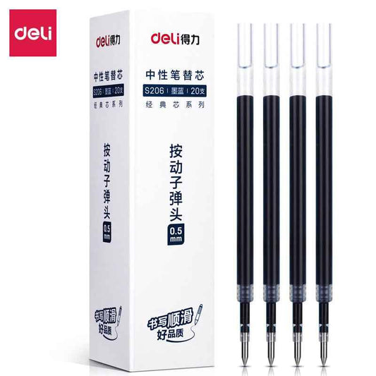 DELI S206 einziehbare Gel-Tintenstift-Minen, 0,5 mm, 20 Stück, Schwarz, Rot, Blau