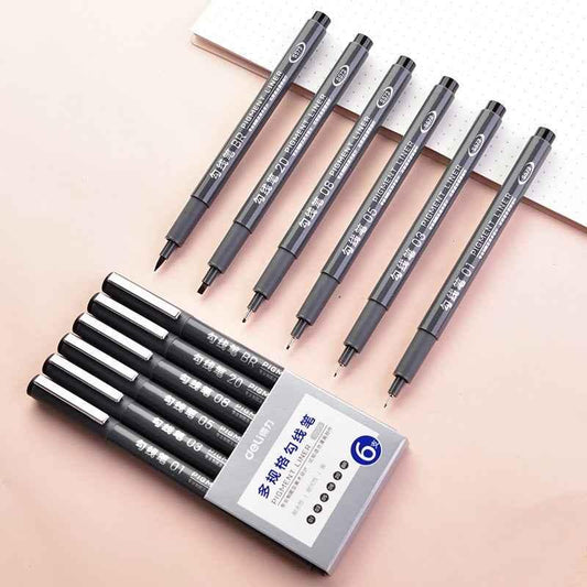 DELI Pigment Liner Pens, schwarze Tinte, Fineliner zum Schreiben, Zeichnen, Journaling, 6er-Pack