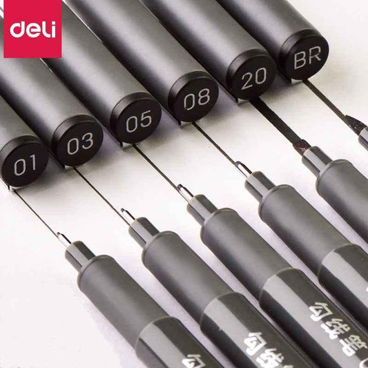 DELI Pigment Liner Pens, schwarze Tinte, Fineliner zum Schreiben, Zeichnen, Journaling, 6er-Pack