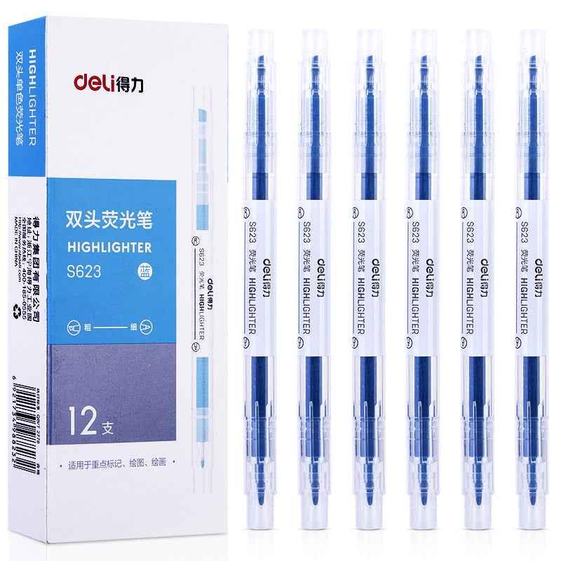 DELI Dual Tip Markeerstiften Fluorescerend Geel Oranje Roze Groen Blauw Paars, 12 Count