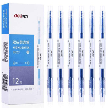 DELI Dual Tip Markeerstiften Fluorescerend Geel Oranje Roze Groen Blauw Paars, 12 Count