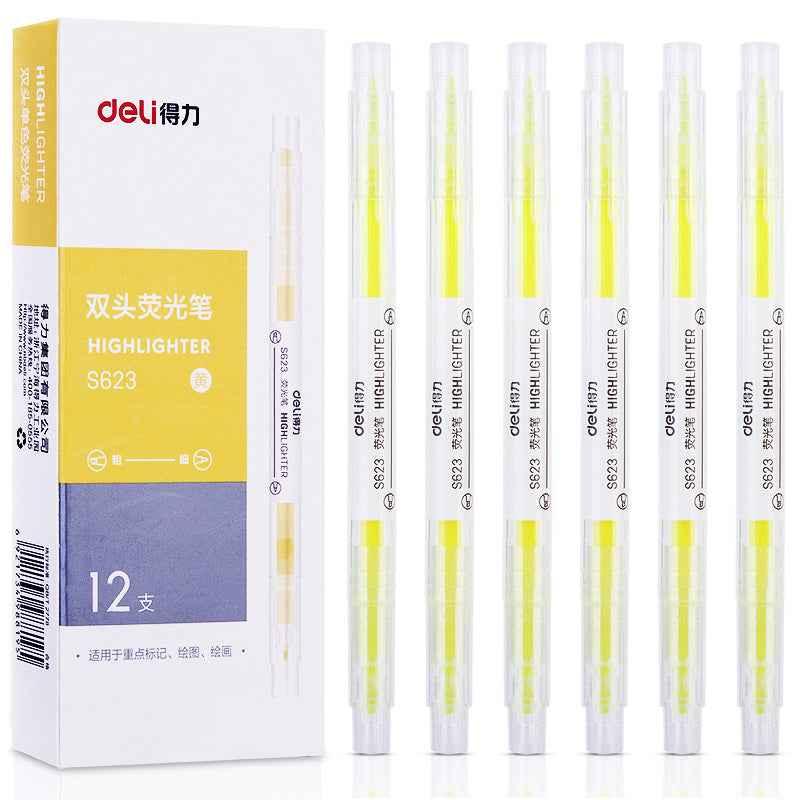 DELI Dual Tip Markeerstiften Fluorescerend Geel Oranje Roze Groen Blauw Paars, 12 Count