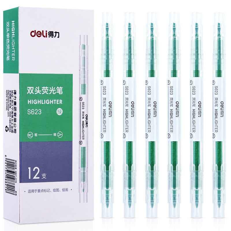 DELI Dual Tip Markeerstiften Fluorescerend Geel Oranje Roze Groen Blauw Paars, 12 Count