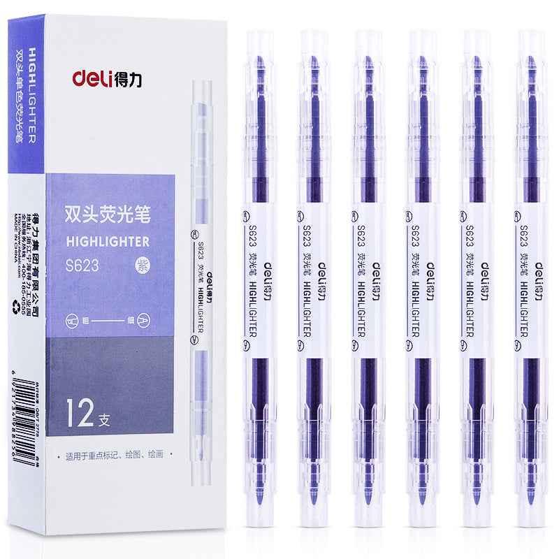 DELI Dual Tip Markeerstiften Fluorescerend Geel Oranje Roze Groen Blauw Paars, 12 Count