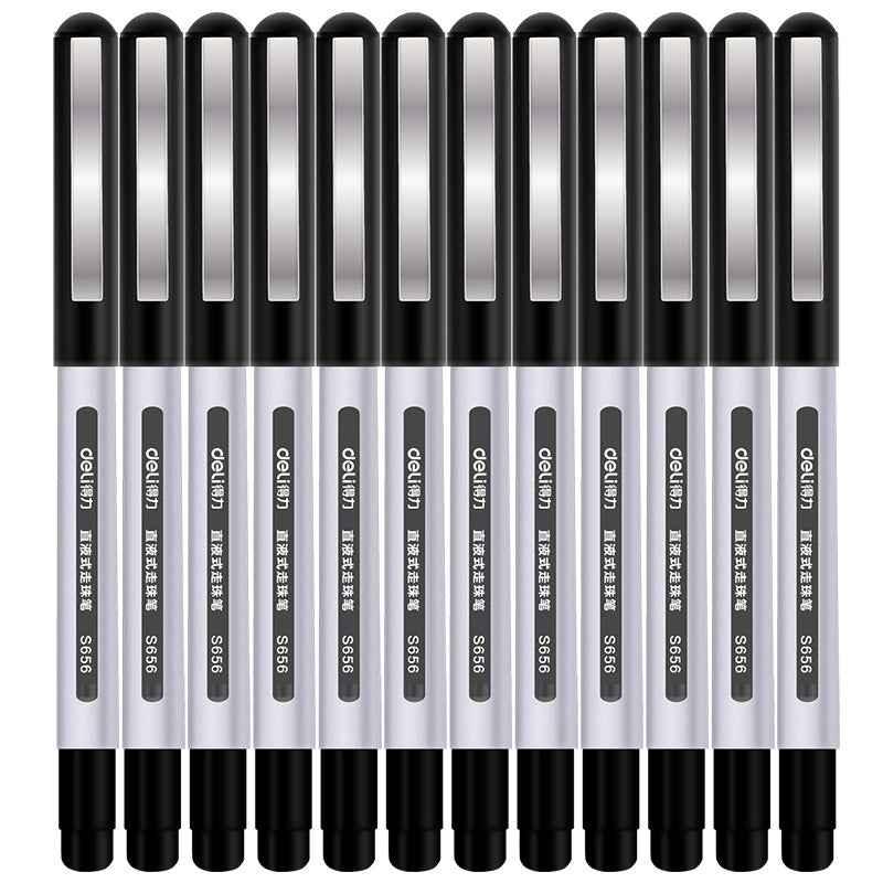 DELI S656 Lot de 12 stylos à bille à encre liquide noir rouge bleu pointe fine 0,5 mm