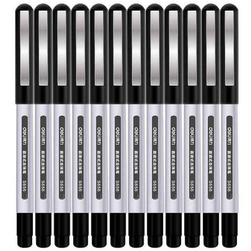 DELI S656 Lot de 12 stylos à bille à encre liquide noir rouge bleu pointe fine 0,5 mm