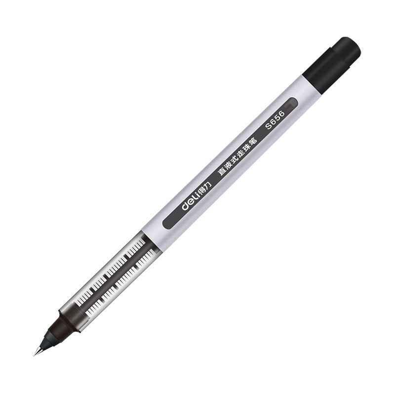 DELI S656 Lot de 12 stylos à bille à encre liquide noir rouge bleu pointe fine 0,5 mm