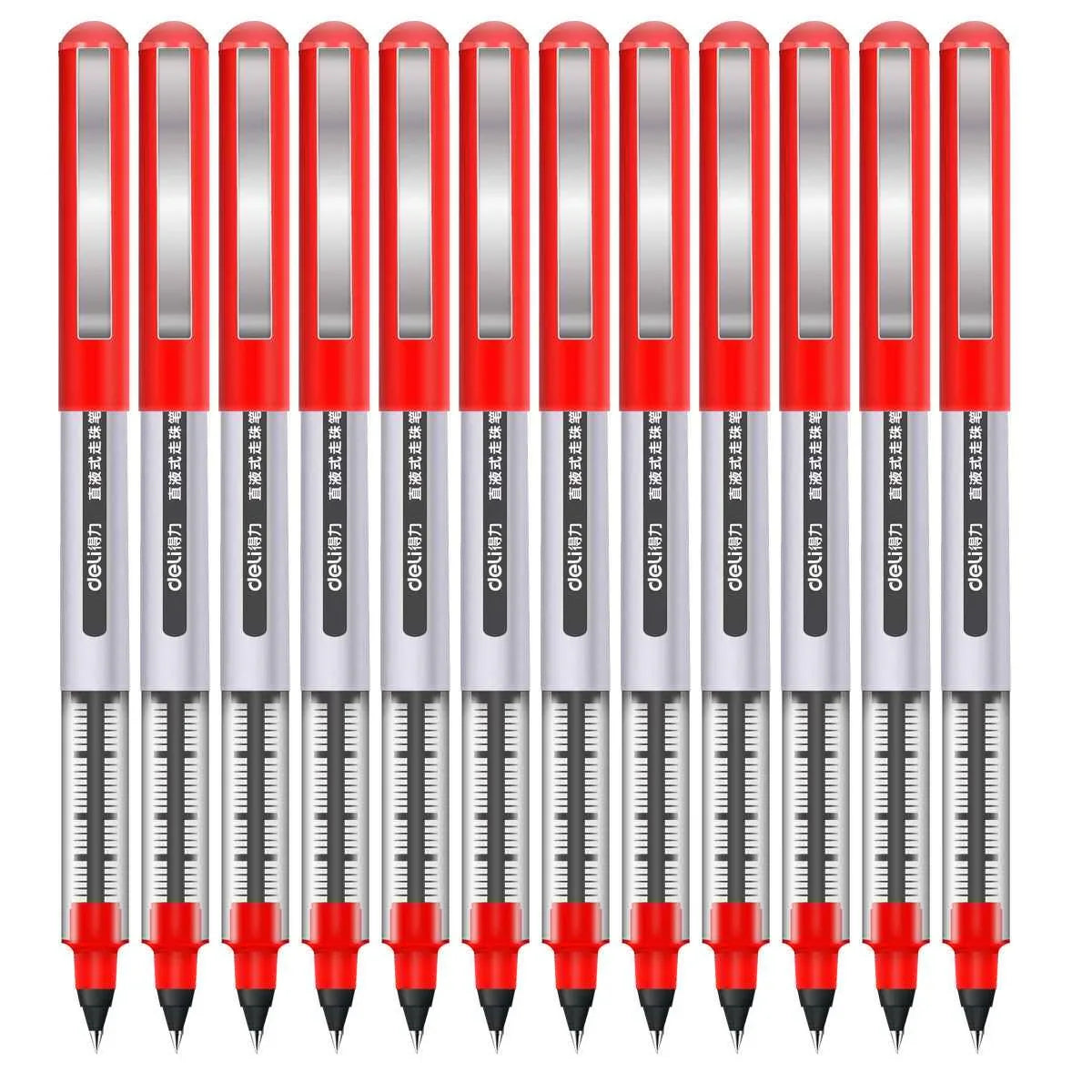 DELI S656 Lot de 12 stylos à bille à encre liquide noir rouge bleu pointe fine 0,5 mm