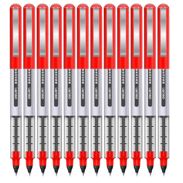 DELI S656 Tintenroller, 12 Stück, Schwarz, Rot, Blau, flüssige Tinte, 0,5 mm feine Spitze