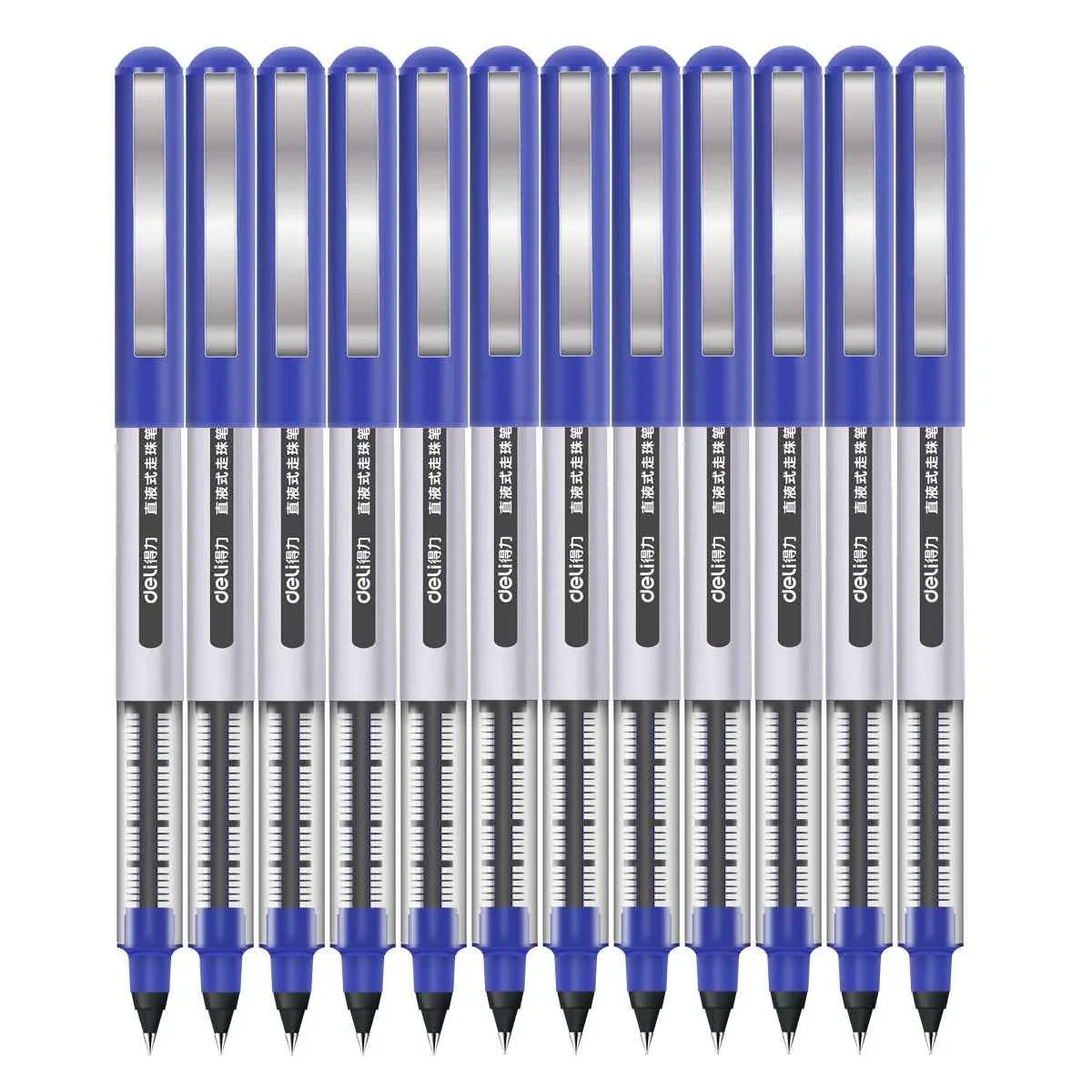 DELI S656 Lot de 12 stylos à bille à encre liquide noir rouge bleu pointe fine 0,5 mm
