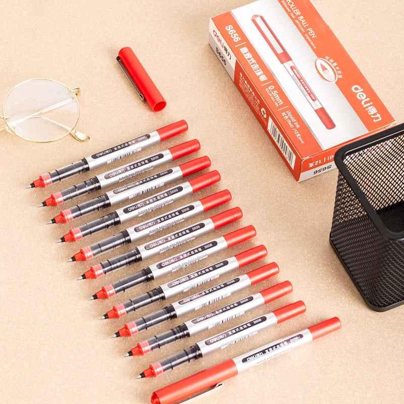 DELI S656 Lot de 12 stylos à bille à encre liquide noir rouge bleu pointe fine 0,5 mm