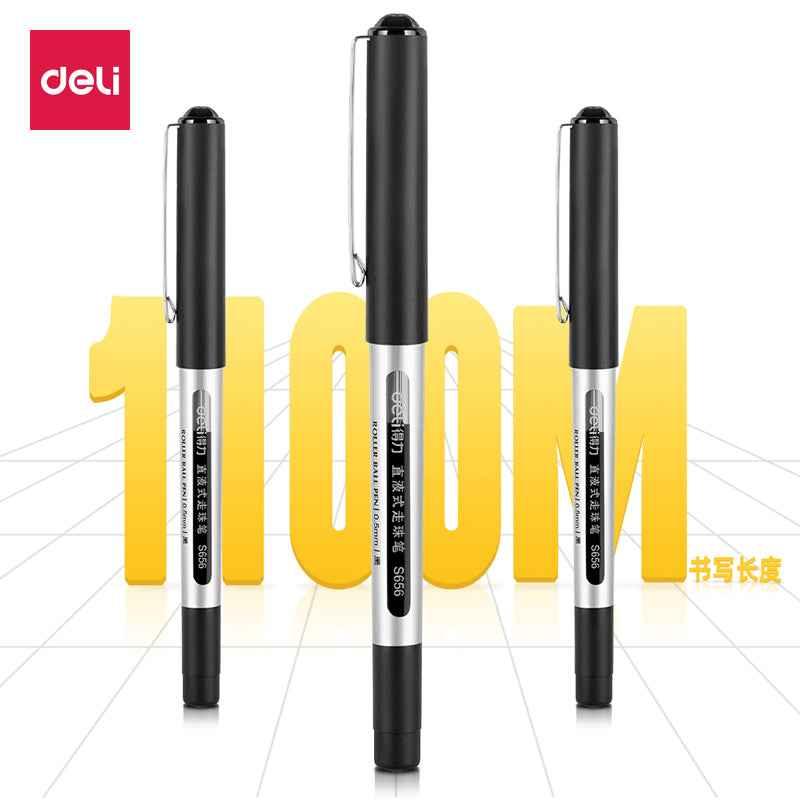 DELI S656 Lot de 12 stylos à bille à encre liquide noir rouge bleu pointe fine 0,5 mm