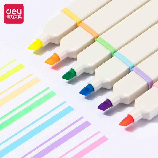 DELI Highlighters Fluorescerande Macaron Mild 6 olika färger, platt form