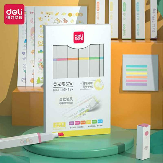 DELI Highlighters Fluorescerande Macaron Mild 6 olika färger, platt form