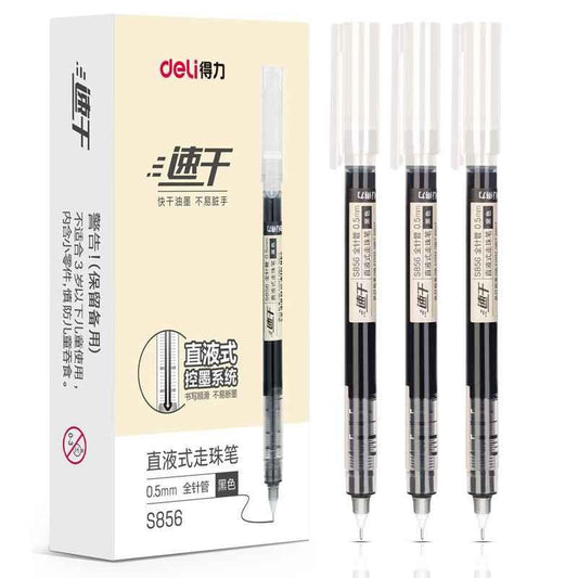 DELI Bolígrafos Roller de tinta líquida, punta fina de secado Duick, 0,5 mm, paquete de 12