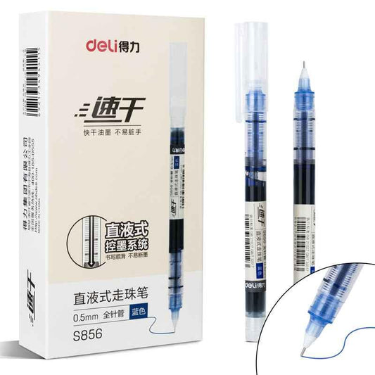 DELI Bolígrafos Roller de tinta líquida, punta fina de secado Duick, 0,5 mm, paquete de 12