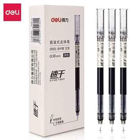DELI Bolígrafos de tinta líquida, punta extrafina de secado Duick, 0,38 mm, paquete de 12