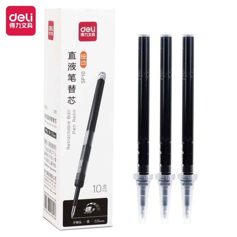 DELI SF10 Tintenroller-Minen mit flüssiger schwarzer Tinte, 0,5 mm feine Spitze, 10 Minen