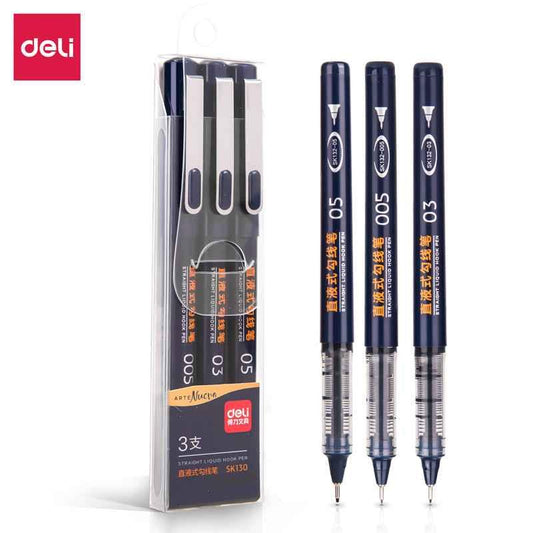 DELI Fineliner-Hakenstift mit schwarzer Flüssigtinte zum Schreiben, Zeichnen, Journaling, 3er-Pack