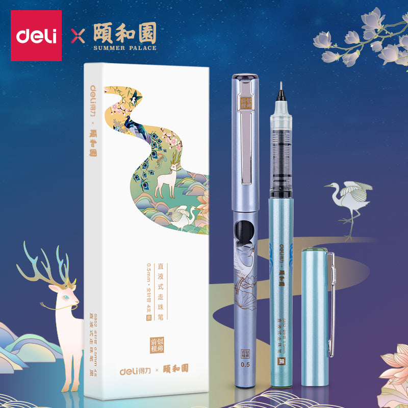 DELI Summer Palace Collection Gel Pen Set - 0.5mm Fine Tip 4-Pack