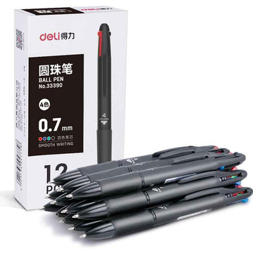DELI Mehrfarbiger Kugelschreiber, 0,7 mm, 4-in-1-Farbtinte, 12 Stück