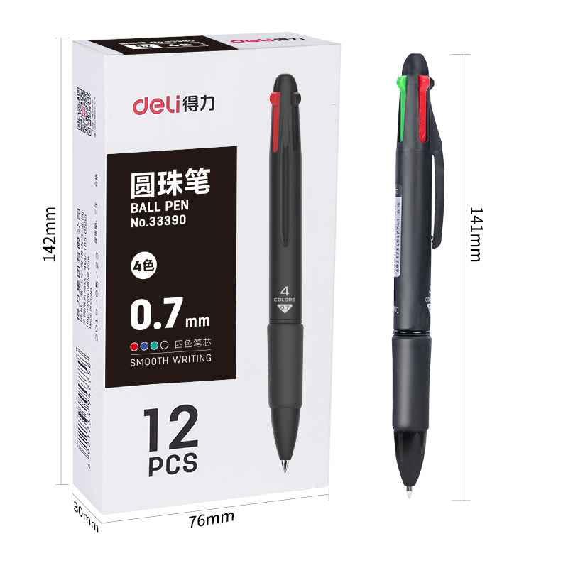 DELI Mehrfarbiger Kugelschreiber, 0,7 mm, 4-in-1-Farbtinte, 12 Stück