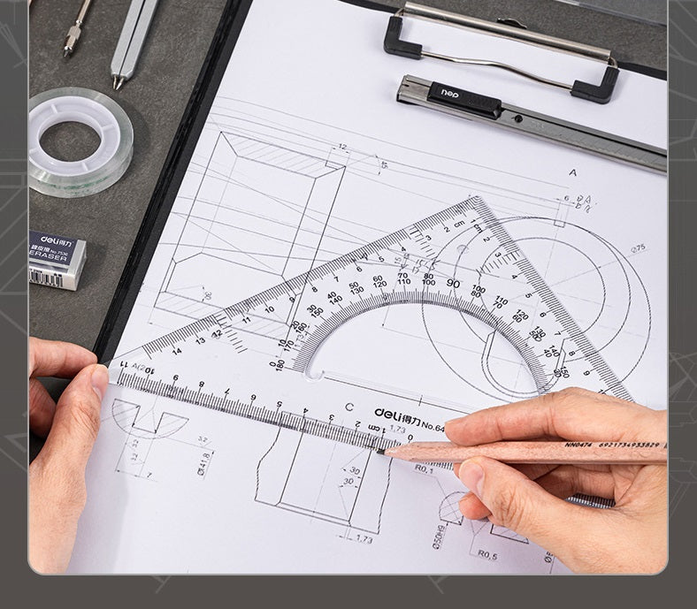 DELI 16-delige geometrietekeningenset met potloodliniaal, kompasopbergkoffer