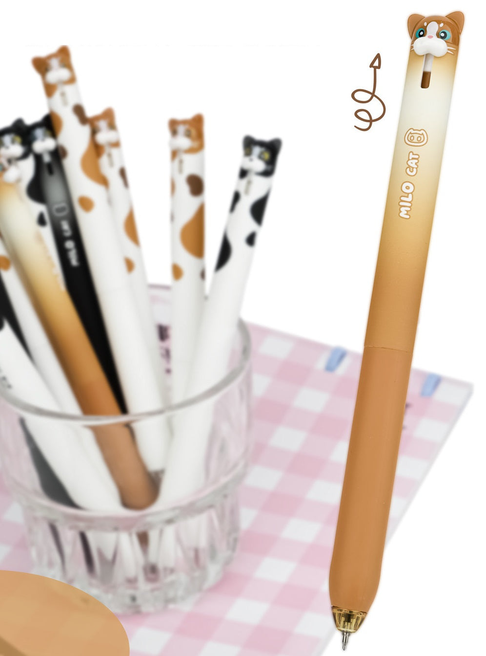 DOMI MILO Cat Retractable Gel Pens | 0.5mm Black Ink,12 Pack