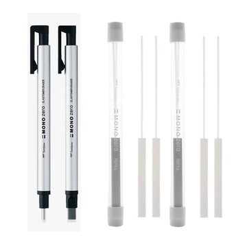 Tombow Mono Zero penvormige gumset (ronde rechthoekige punt en 4 vullingen)