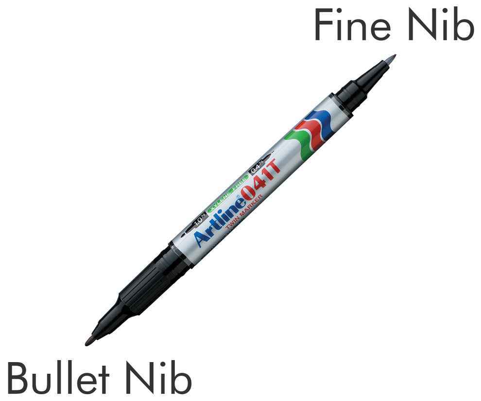 Artline 041T Twin-Nib Permanent Markers 0.4mm-1.0mm 12 Pack