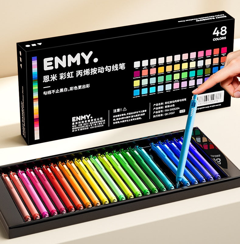 ENMY Rainbow Retractable Acrylic Liner Pen Set | Colored Gel Pens 0.7mm