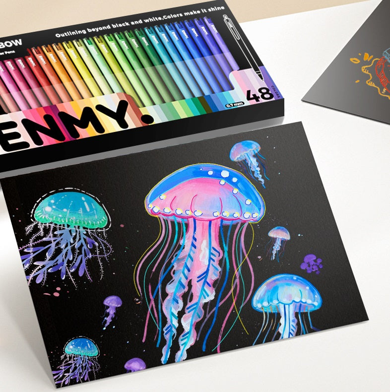 ENMY Rainbow Retractable Acrylic Liner Pen Set | Colored Gel Pens 0.7mm