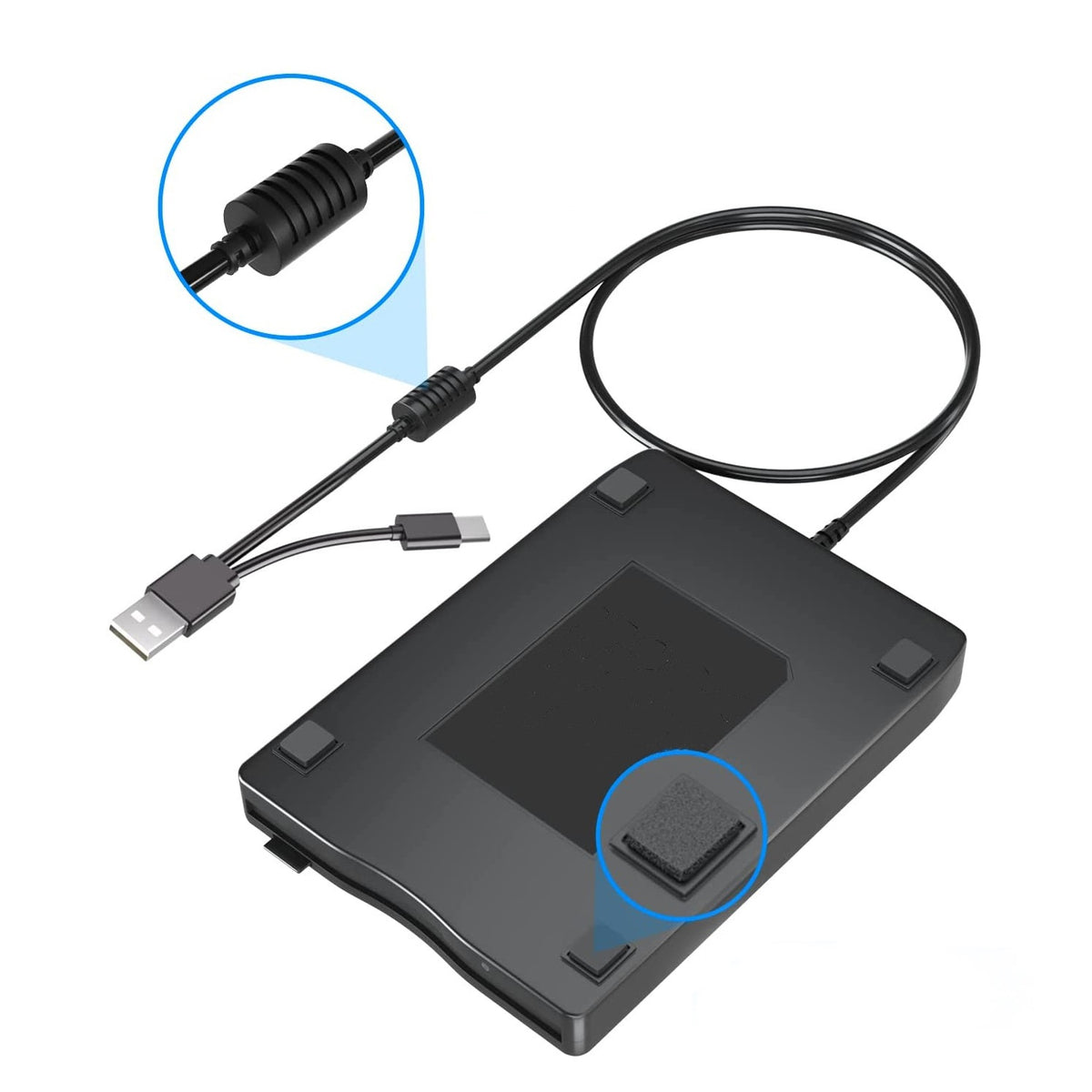External 3.5" Floppy Disk Drive USB 2.0 & Type-C for Laptop & Desktop Plug & Play